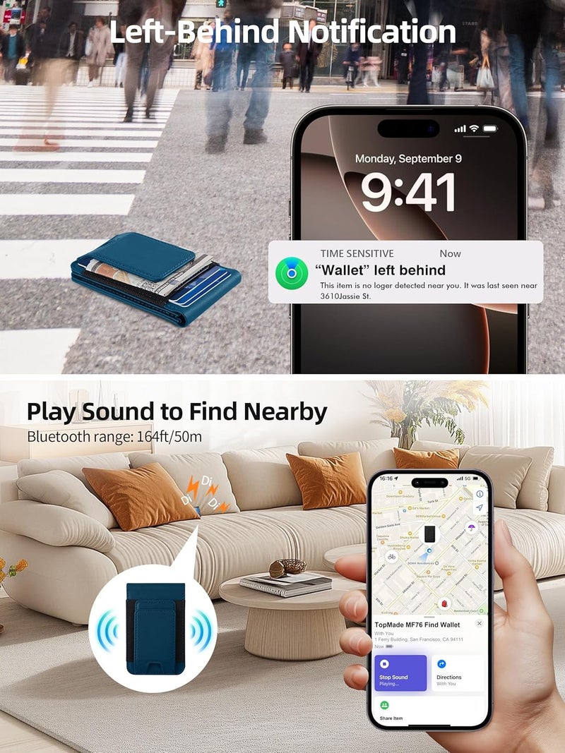 TopMade for MagSafe Wallet with Money Clip, Works with Apple Find My, Magnetic Wallet for iPhone 17/16/15/14/13/12 Series, for iPhone Wallet Stand with Finder Tracker, Dark Blue - Image 5